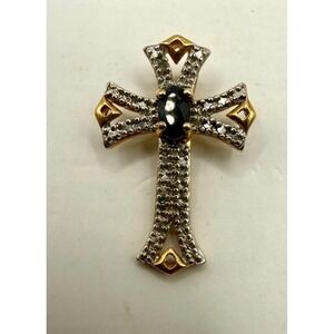 Designer 925 Sterling Silver Two Tone Cross‎ Pendant Oval Ruby